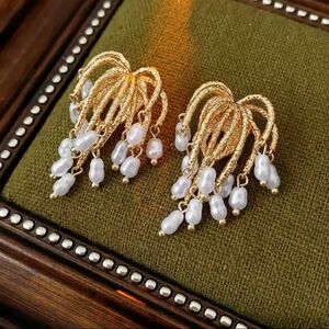 Gold and Pearl Dangle Earrings